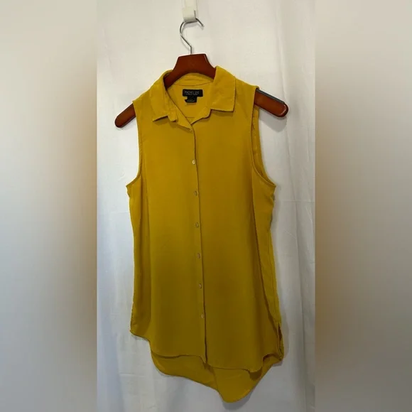Rachel Zoe - Mustard Yellow Sleeveless Button-Down Shirt - Picture 3 of 13